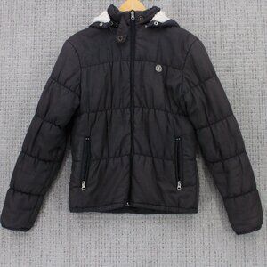 Element Skateboards Puffer Quilted Jacket Womens Medium M Black Full Zip Hooded